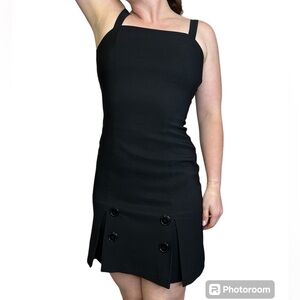 Vintage 90s La Belle Black Mini Dress Sleeveless Button Detail Skirt